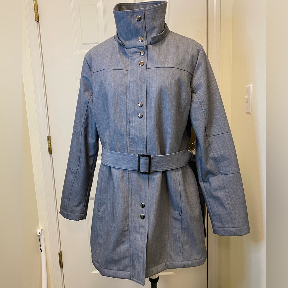 Kristin Blake Grey Belted Trench Coat light winter jacket large